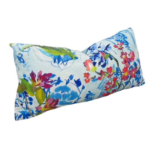 Transitional Stunning Custom Designers Guild Majolica Cornflower Pillow - Coral Flowers For Sale - Image 3 of 5