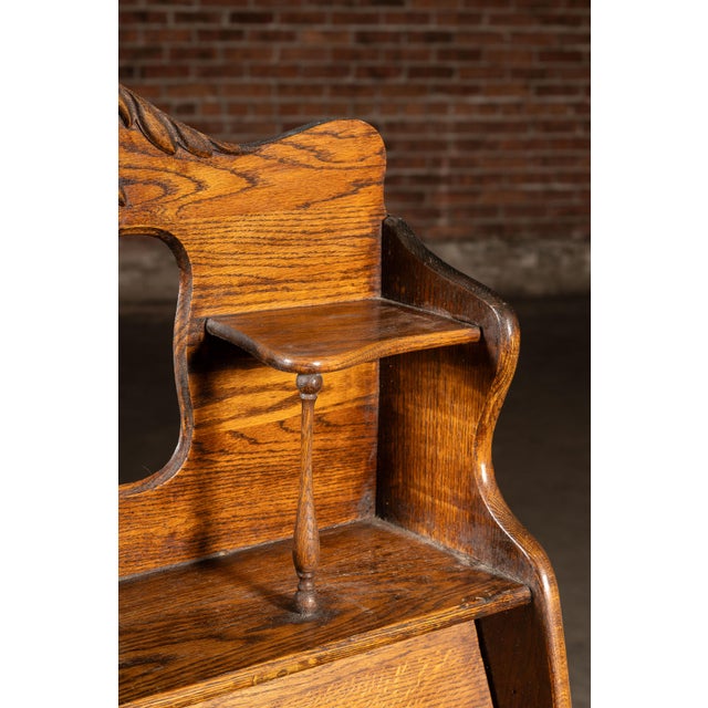 Wood Early 20th Century Oak Drop-Front Secretary Desk For Sale - Image 7 of 10