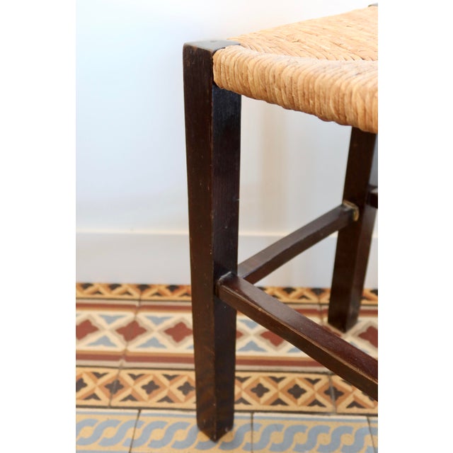 Vintage Rustic Wooden Stool with Straw Seat, 1960s For Sale - Image 4 of 9