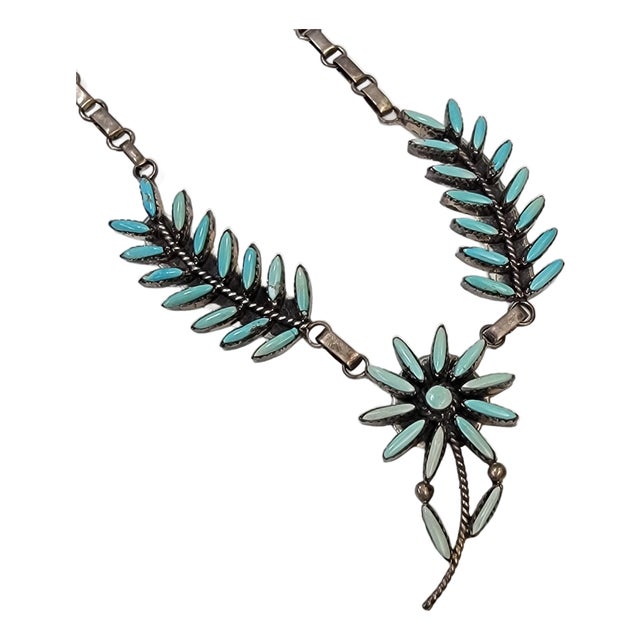Vintage Sterling Silver Norbert & Florenda Haskie Zuni Needlepoint Petit Point Turquoise Necklace For Sale