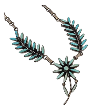 Vintage Sterling Silver Norbert & Florenda Haskie Zuni Needlepoint Petit Point Turquoise Necklace
