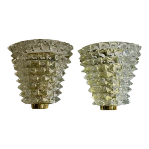 Pair of Modern Rostrada Murano Glass and Brass Sconces