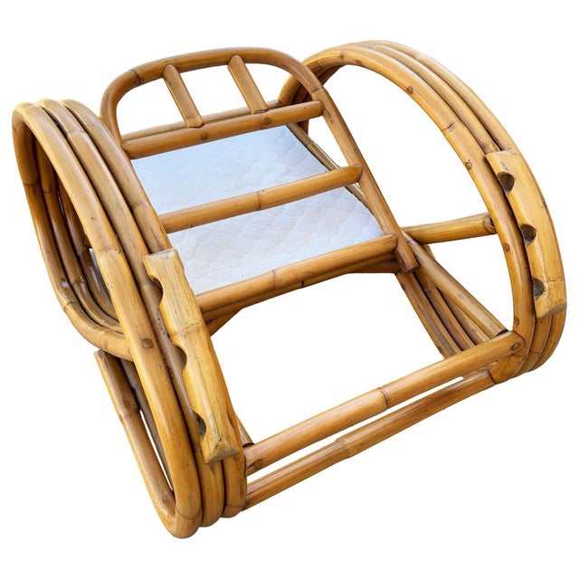 1950s Restored Mid-Century 3/4 Round Pretzel Arm Rattan Lounge Chair Set For Sale - Image 16 of 18