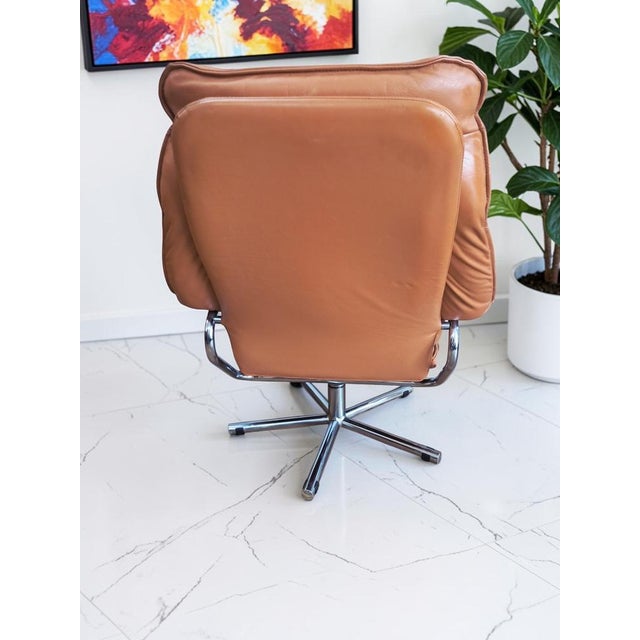 Set of Mid-Century Modern Leather Lounge Chair and Ottoman from Skoghaug Industri, 1980 For Sale - Image 14 of 18