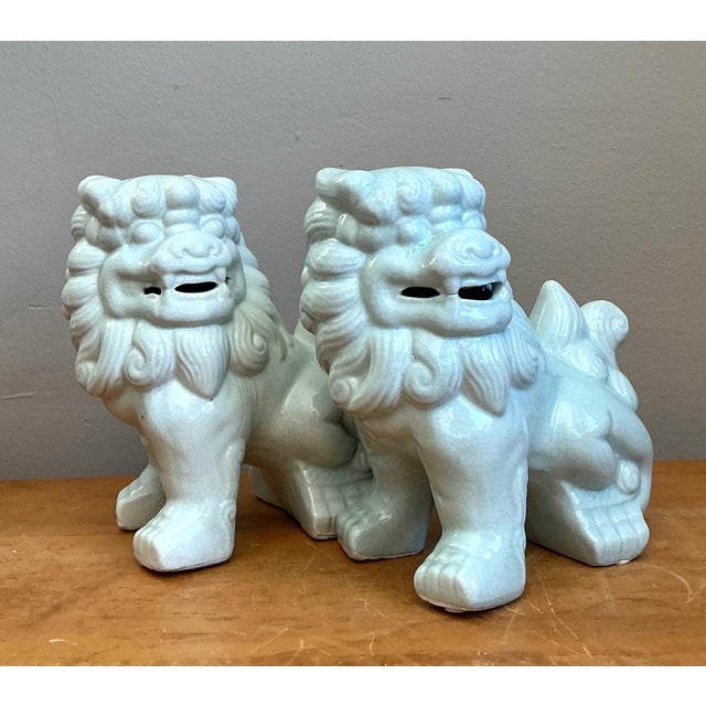 Late 20th Century Vintage Celadon Glazed Foo Dogs - Set of 2 For Sale - Image 5 of 13
