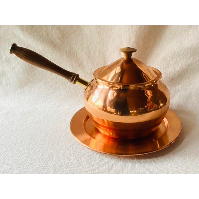Vintage Tagus Portugal Copper Pot With Wood Handle, Domed Lid & Copper Trivet — Complete 3-Piece Set For Sale - Image 13 of 18