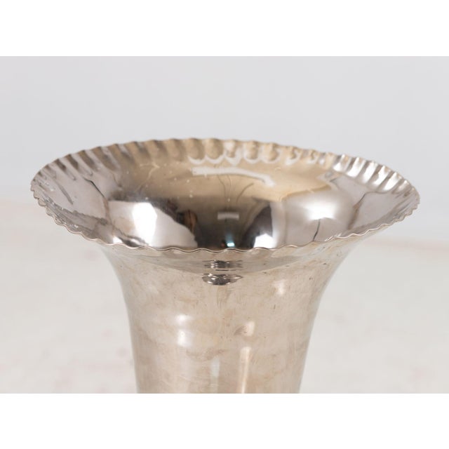Metal Silver Plate Footed Vase With Scalloped Lip, 2010s India For Sale - Image 7 of 7