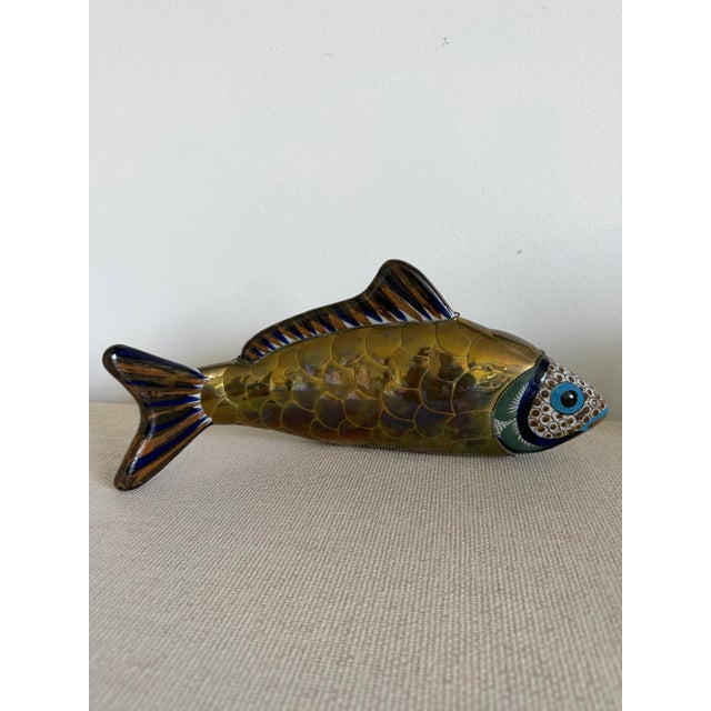 Metal Oversized Sergio Bustamante Style Braas Hand Painted Ceramic Koi Fish Table Sculpture For Sale - Image 7 of 9