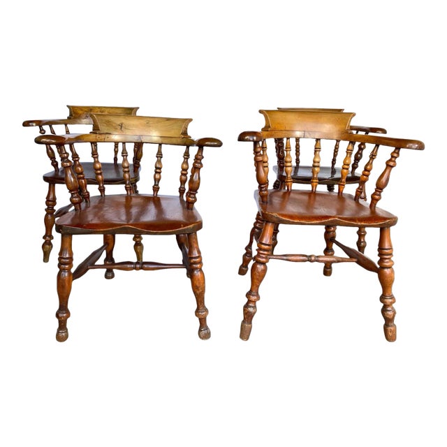 1850 English Smokers Bow Chairs Set of 4 For Sale