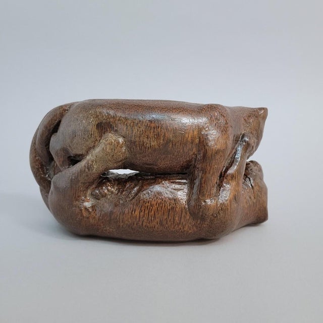 Wood Antique Asian Hand-Carved Hardwood Panthers Sculpture, C. 1900–1930 For Sale - Image 7 of 9