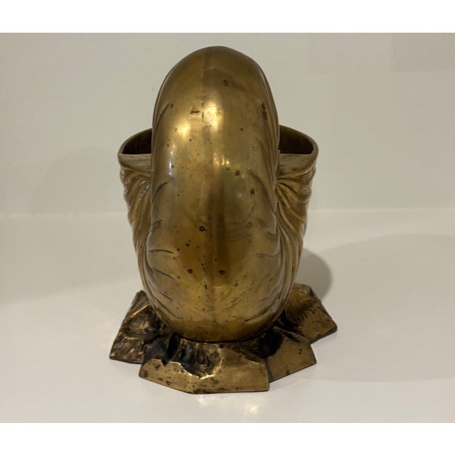 Vintage Large Scale Palm Beach Style Brass Nautilus Shell Planter For Sale - Image 14 of 17