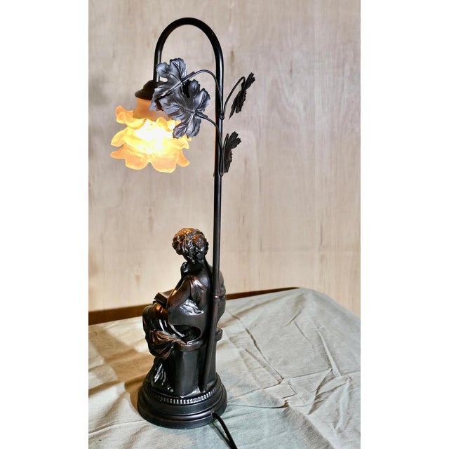 1970s French Figural Bronze Lamp with Lady Reading, 1970s For Sale - Image 5 of 10