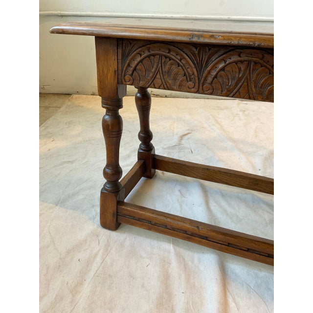 Brown 1910 English Carved Oak Bench For Sale - Image 8 of 10