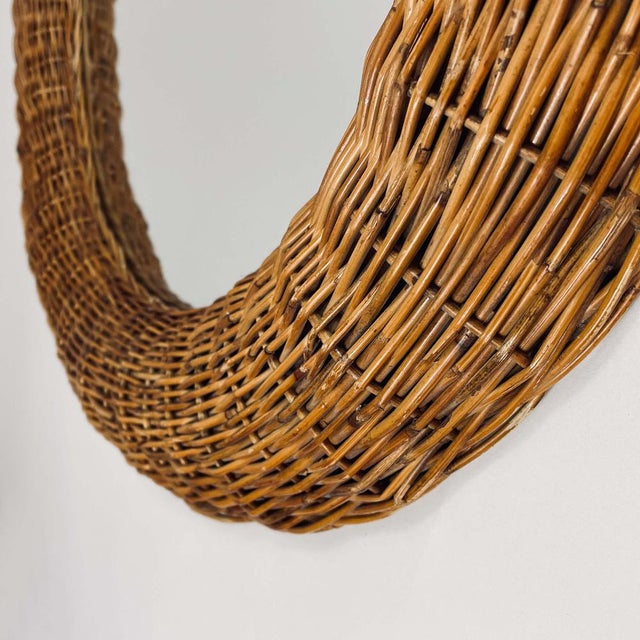 Riviera Style Round Woven Rattan Mirror, France, 1950s For Sale - Image 14 of 18
