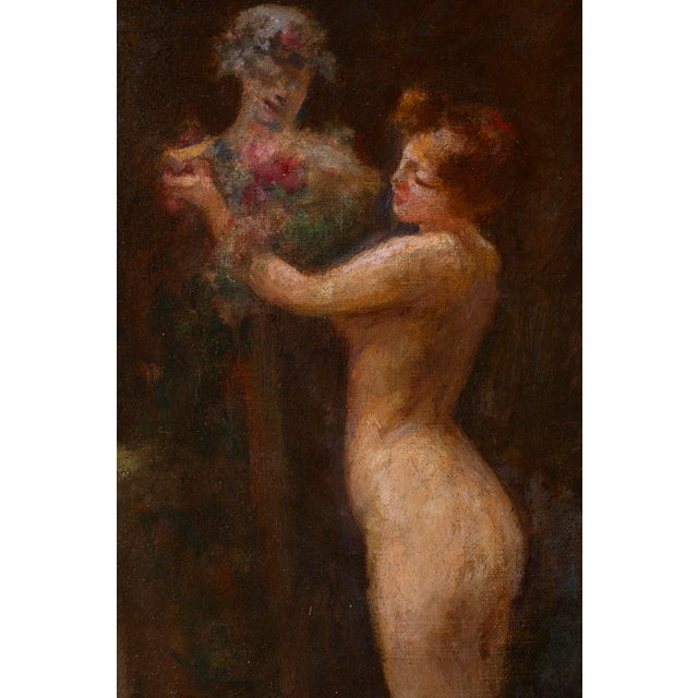 Albert Cresswell, Nymph Adorning a Bust in a Garden, Oil on Canvas For Sale - Image 8 of 16