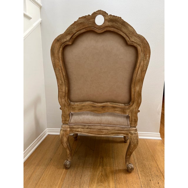 Beautiful Dining Table End Chair, Leather and Decorative Wood. Designer unknown as this chair was purchased from Show...