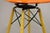 Wood Modernica Orange Fiberglass Eames Style Shell Case Study Dowel Swivel Barstool For Sale - Image 7 of 11