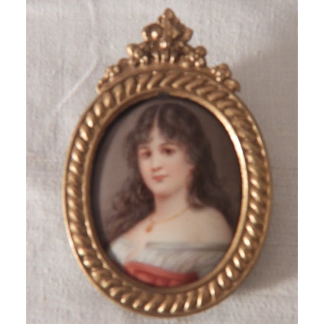 French 19th C Porcelain Miniature Portrait Young Woman W Dark Hair Signed Sherl For Sale - Image 3 of 12