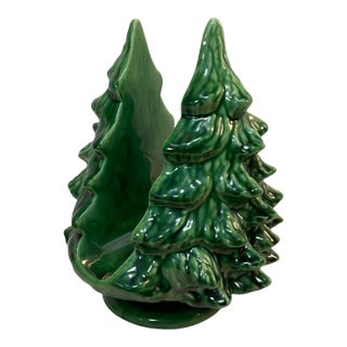 Vintage Glazed Ceramic Christmas Tree Napkin Holder For Sale