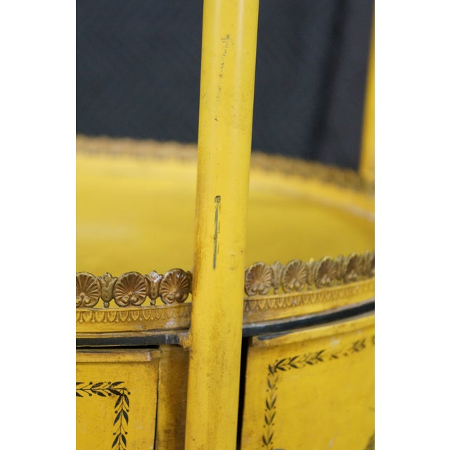 19th C French Yellow Toleware Tiered Tray Table Stand Chinoiserie Pastoral Scene For Sale - Image 13 of 18
