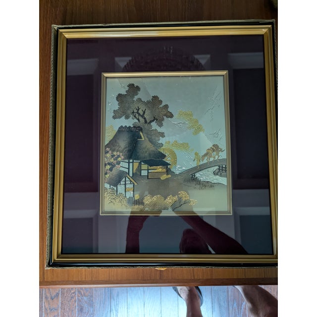 Vintage Japanese Mixed-Media Chokin Metal Relief Art Plaque Frame Signed Hideaki For Sale - Image 10 of 10