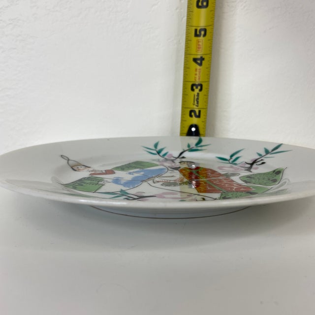 Mid 20th Century Japanese Hand-Painted Porcelain Plate – Hinamatsuri Figural Scene – Kutani Style – 9”– Mid Century For Sale - Image 10 of 10