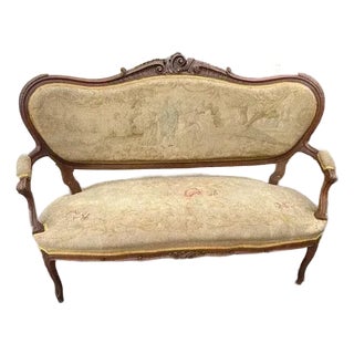 Antique French Walnut Love Seat, Settee Louis XV For Sale