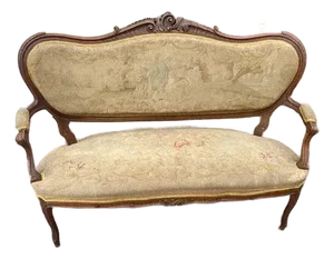 Antique French Walnut Love Seat, Settee Louis XV
