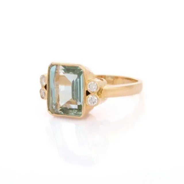 Not Yet Made - Made To Order 18k Yellow Gold 5.45 Carat Aquamarine and Diamond Cocktail Ring Size 8 For Sale - Image 5 of 7