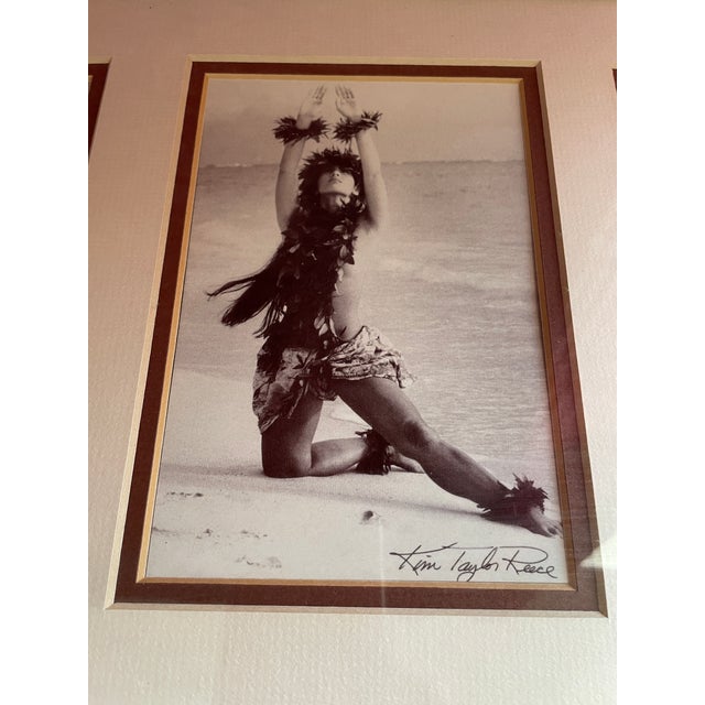 Vintage Kim Taylor Reece Hula Photo Triptych in Solid Koa Wood Frame, Hawaii For Sale - Image 4 of 9