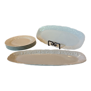 1990s PHDeshoulier’s Blanc De Blanc California Pattern Set of 12” 4 Dinner Plates and Two Matching 22 Inch Fish Platters.