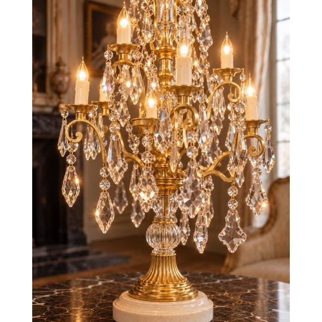 1990 French Louis XVI Gold Bronze Crystal Lamp For Sale - Image 14 of 17
