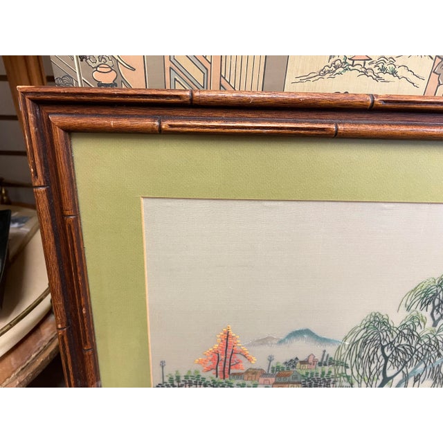 Vintage Asian Style Framed Art Landscape Embroidery For Sale - Image 4 of 8