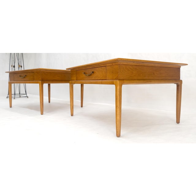 Pair of Fine Blond Tiger Maple Square End Side Lamp Tables One Drawer MINT For Sale - Image 14 of 18