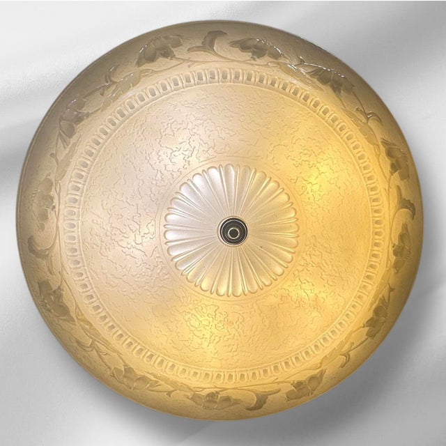 1930s Art Nouveaou Chandeliers With Cream Floral Shades - Set of Two For Sale In South Bend - Image 6 of 15