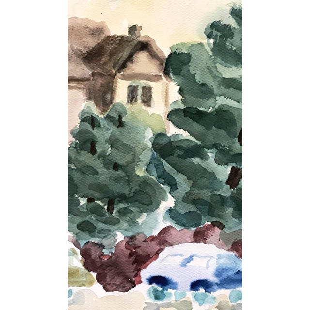 "Cars in Front" 1970s Bay Area Watercolor Landscape Painting For Sale In Dallas - Image 6 of 8