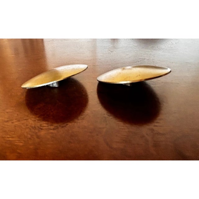Mid 20th Century Vintage Mid 20th Century Round European Brass Angled Drawer Pulls - a Pair For Sale - Image 5 of 5