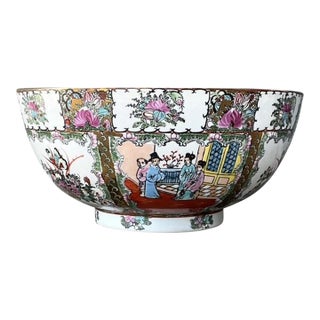 Vintage Asian Rose Famile Centerpiece Bowl For Sale