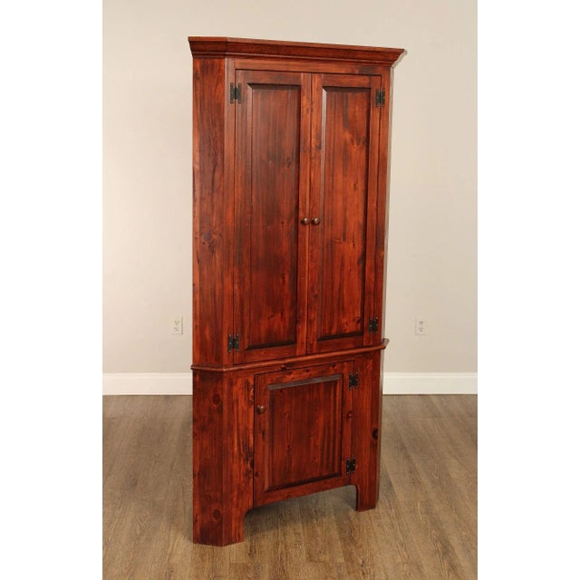 Custom Quality Vintage Pine Corner Cabinet with Pair of Doors Opening to Painted Interior Shelving