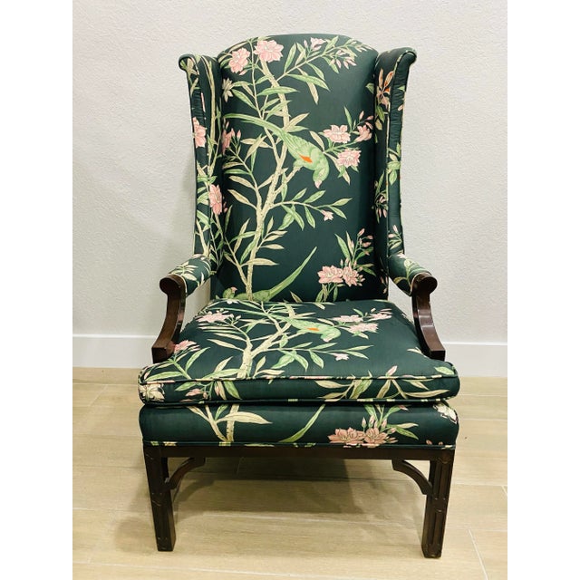 Vintage Chinoiserie Wingback Chair With New Tropical Upholstery. For Sale In Miami - Image 6 of 9