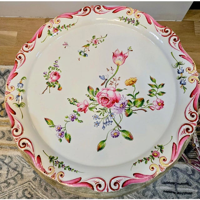 Large French Rococo Hand-Painted Porcelain Bird Cage With Original Floral Tray & Bird For Sale - Image 12 of 17