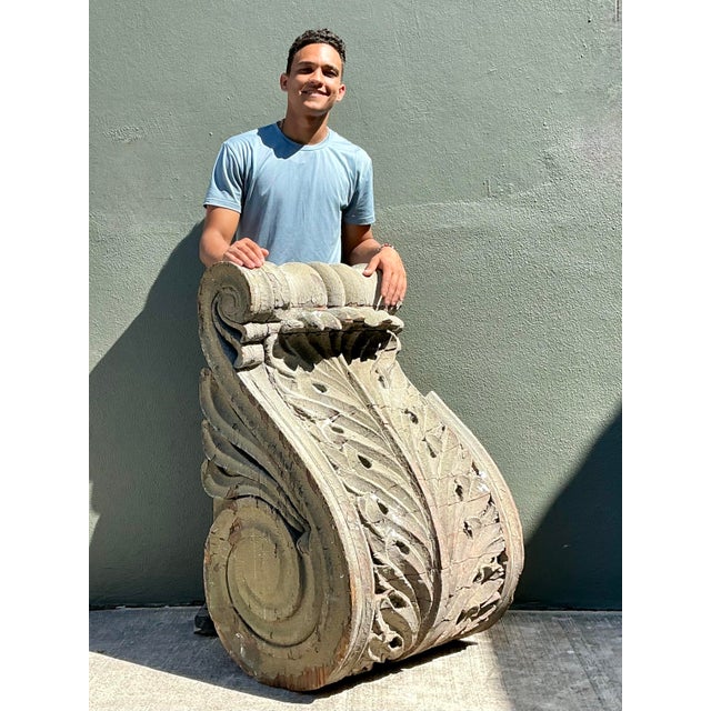Vintage 1880s Monumental Distressed Wood Corbel For Sale In West Palm - Image 6 of 12