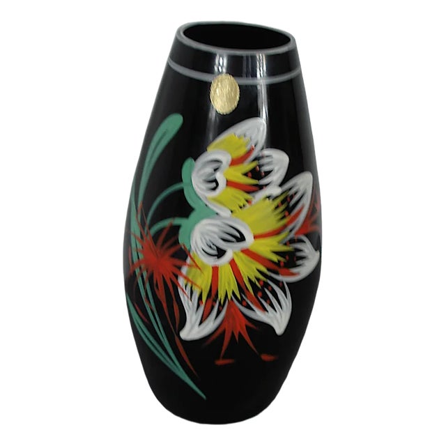 Mid-Century German Glass Vase with Floral Design from Ilmenau Glas, 1950s For Sale
