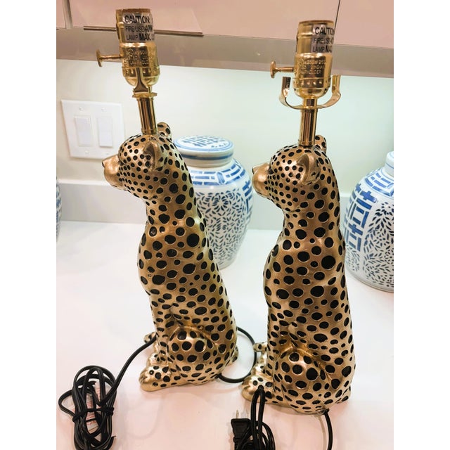 Contemporary Gold Cheetah Animal Print Tiger Table Lamps With Pleated Shades - A Pair For Sale - Image 11 of 12