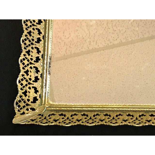 1950's Gold Ormolu Filigree Metal and Mirror Vanity Tray Chairish