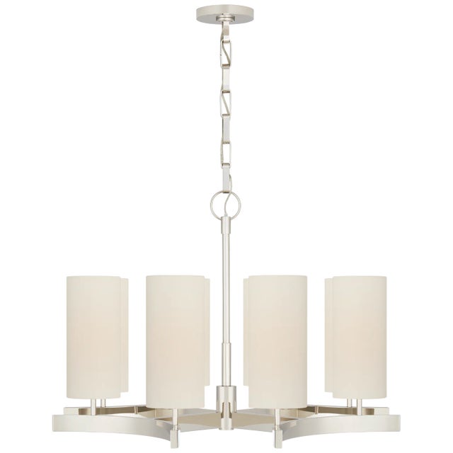 Suzanne Kasler for Visual Comfort Signature Aimee Medium Chandelier in Polished Nickel with Linen Shades For Sale