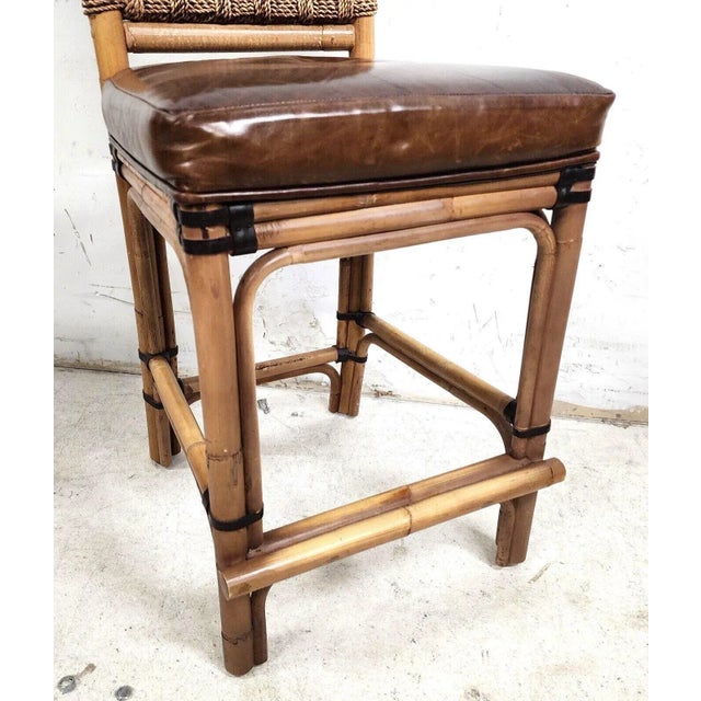 1980s Bamboo Counter Stool Rattan & Braided Rope by Palecek For Sale - Image 5 of 10