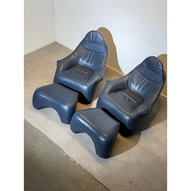 Set of Hal Lounge Chair and Ottoman in Blue Leather by Marc Sadler for Cassina, 1996 For Sale - Image 6 of 9