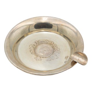 Circular Silver Ashtray with Hundred Reis Coin of King Manuel II For Sale