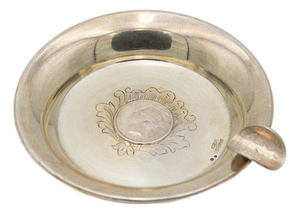 Circular Silver Ashtray with Hundred Reis Coin of King Manuel II